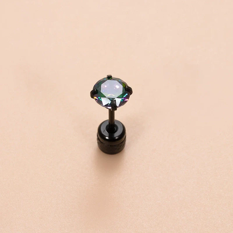 Retro Black Stainless Steel Inlaid Colorful Dream Zircon Geometric Electroplated Women's Ear Bone Nail Cartilage Puncture Earrings - Image 4