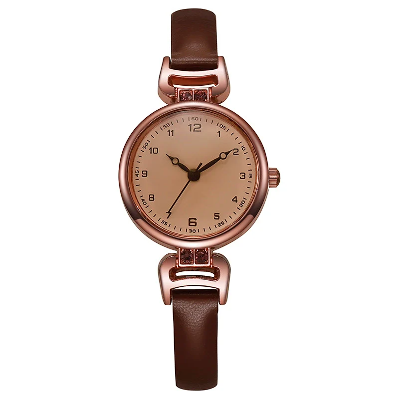 Retro British Style Women's Exam Watch Alloy Case Imitation Leather Strap Stainless Steel Buckle Round Dial - Image 3