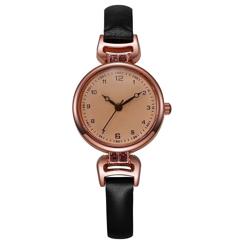 Retro British Style Women's Exam Watch Alloy Case Imitation Leather Strap Stainless Steel Buckle Round Dial - Image 6