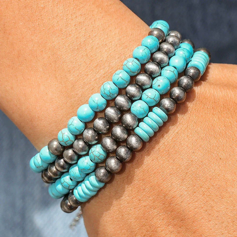 Retro Brushed Tin Ccb Pine Stone Handmade Geometric Bracelet Unisex - Image 2