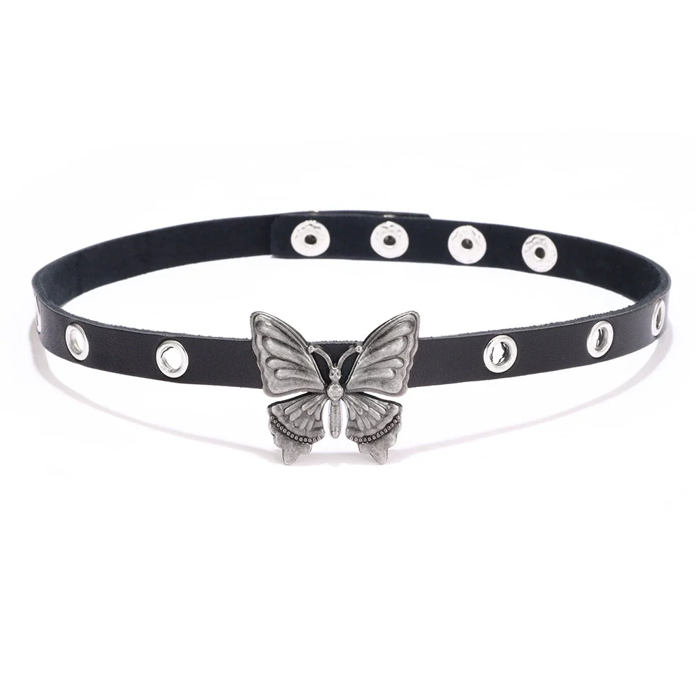 Retro Butterfly Women Choker Necklace With Rivet Metal And Pu Soft Leather Geometric Style - Image 5
