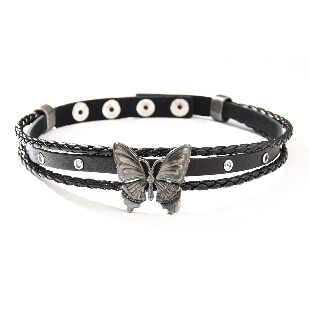 Retro Butterfly Women Choker Necklace With Rivet Metal And Pu Soft Leather Geometric Style - Image 7