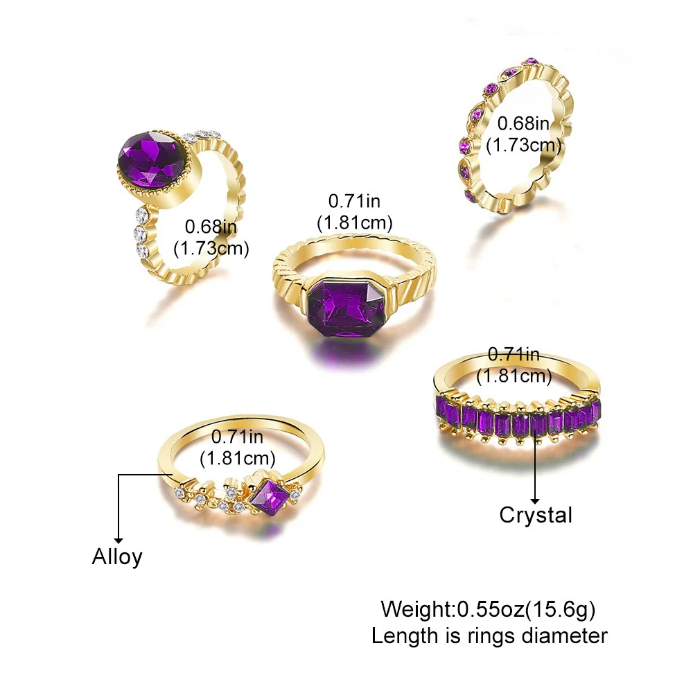 Retro Diamondencrusted Artificial Crystal Oval Ring Set With Geometric Design - Image 5