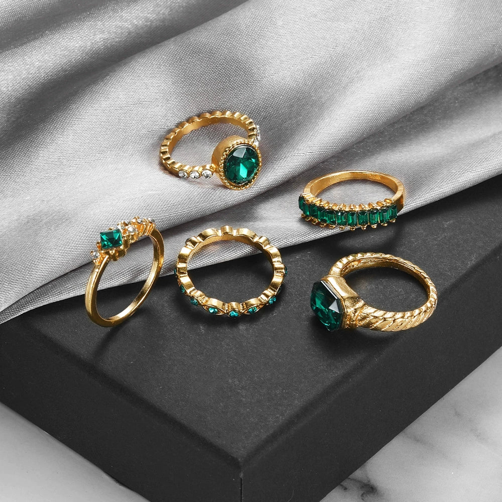 Retro Diamondencrusted Artificial Crystal Oval Ring Set With Geometric Design - Image 8