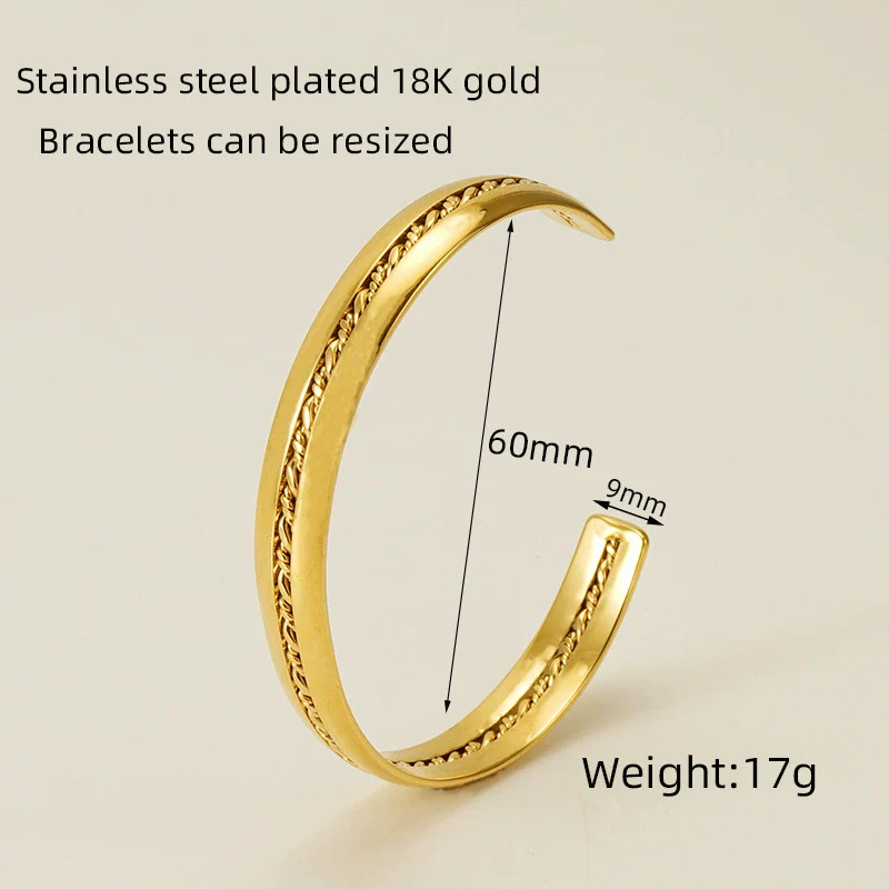 Retro Fashion 316L Stainless Steel Open Cshaped Women's Bracelet With Electroplating Treatment - Image 13