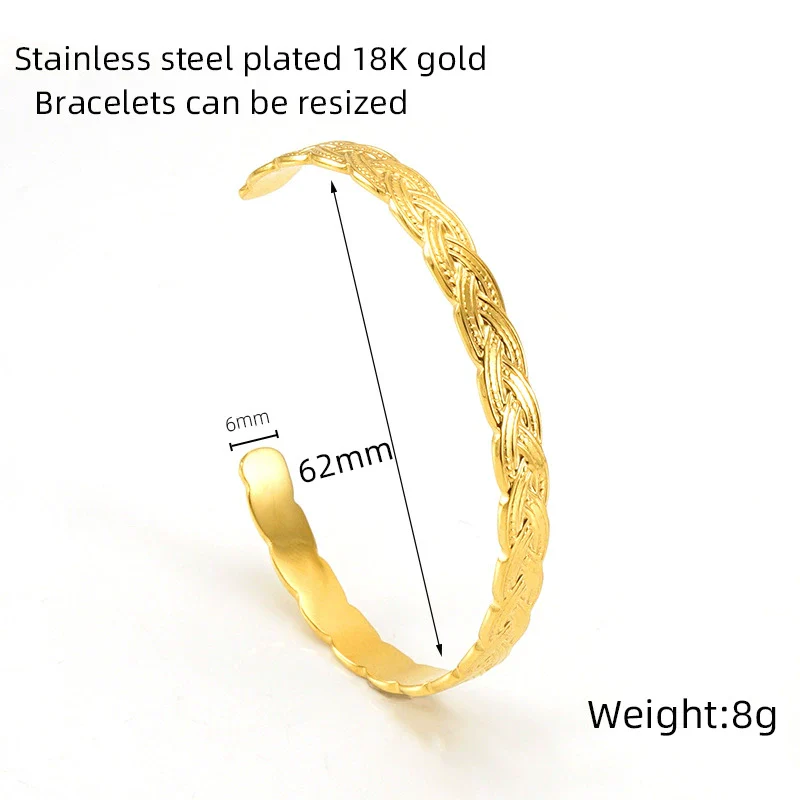 Retro Fashion 316L Stainless Steel Open Cshaped Women's Bracelet With Electroplating Treatment - Image 15