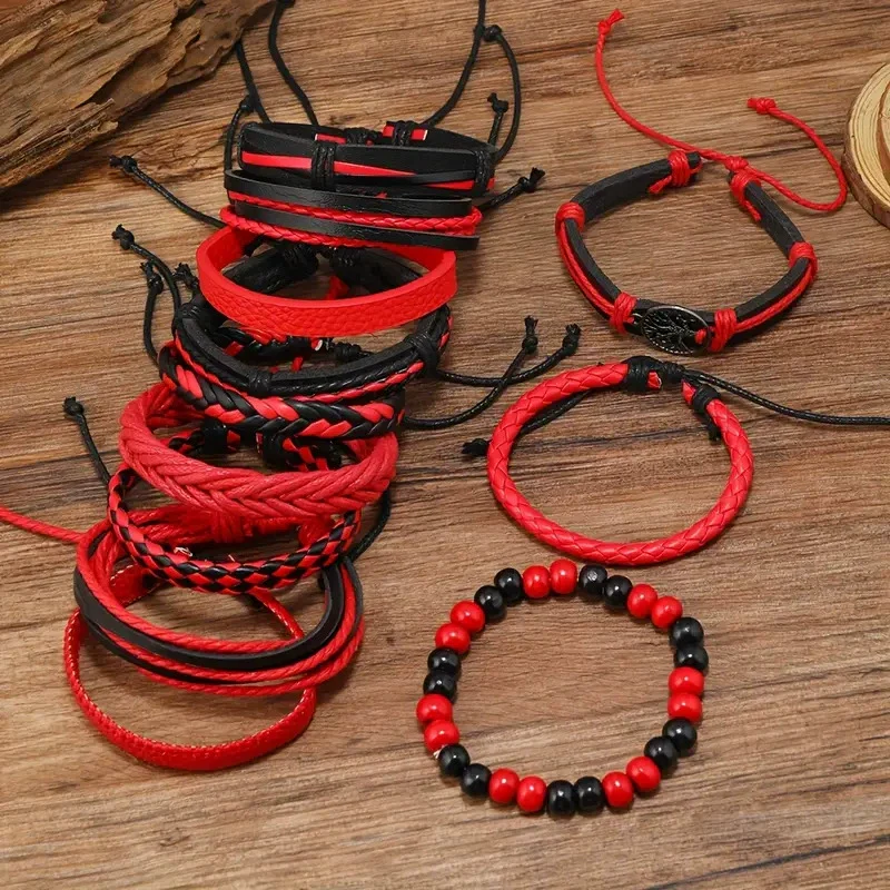 Retro Geometric Fivepointed Star Life Tree Multilayer Zinc Alloy Leather Handwoven Unisex Bracelet - Image 2