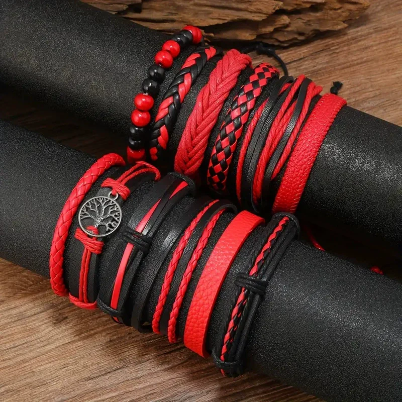 Retro Geometric Fivepointed Star Life Tree Multilayer Zinc Alloy Leather Handwoven Unisex Bracelet - Image 3