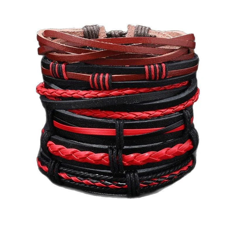 Retro Geometric Fivepointed Star Life Tree Multilayer Zinc Alloy Leather Handwoven Unisex Bracelet - Image 5