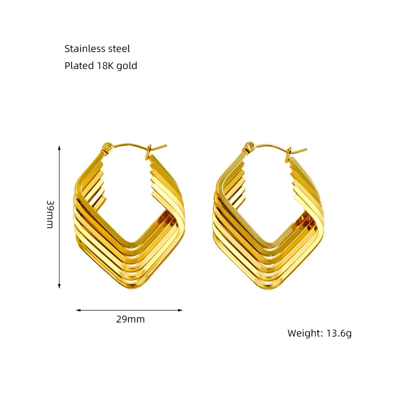 Retro Geometric Irregular 316L Stainless Steel And Titanium Steel Earrings With Electroplating And 18K Gold Plated Rhombus Pattern - Image 10