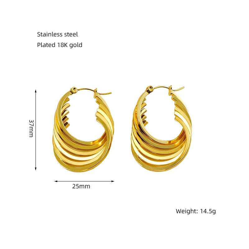 Retro Geometric Irregular 316L Stainless Steel And Titanium Steel Earrings With Electroplating And 18K Gold Plated Rhombus Pattern - Image 11