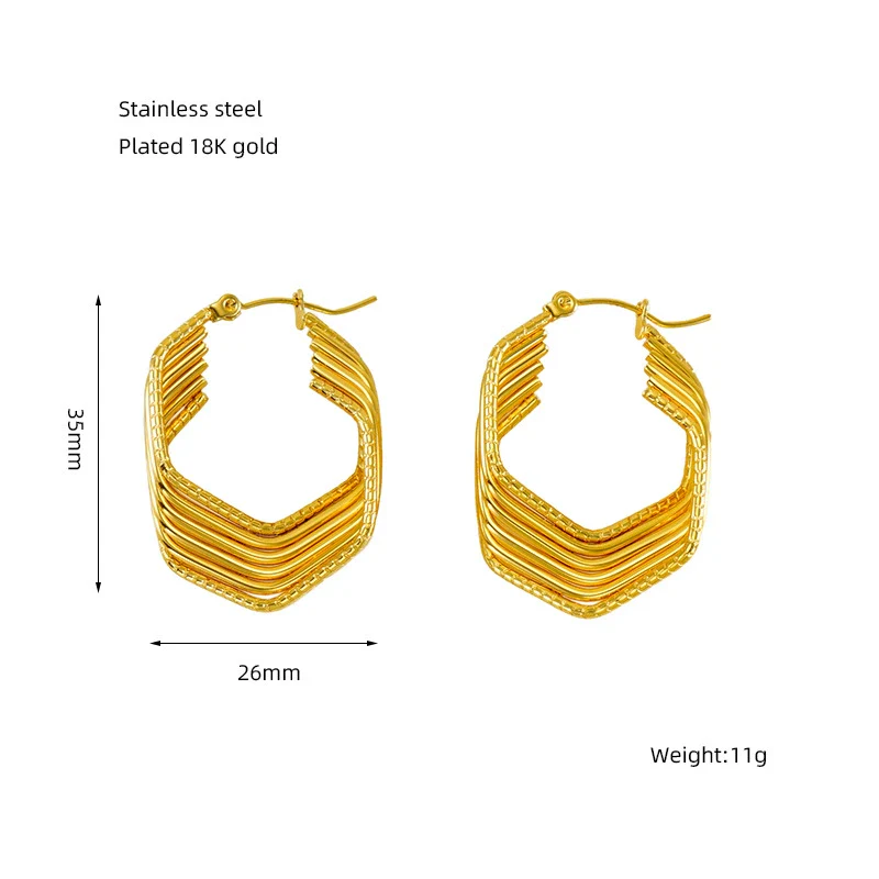 Retro Geometric Irregular 316L Stainless Steel And Titanium Steel Earrings With Electroplating And 18K Gold Plated Rhombus Pattern - Image 12