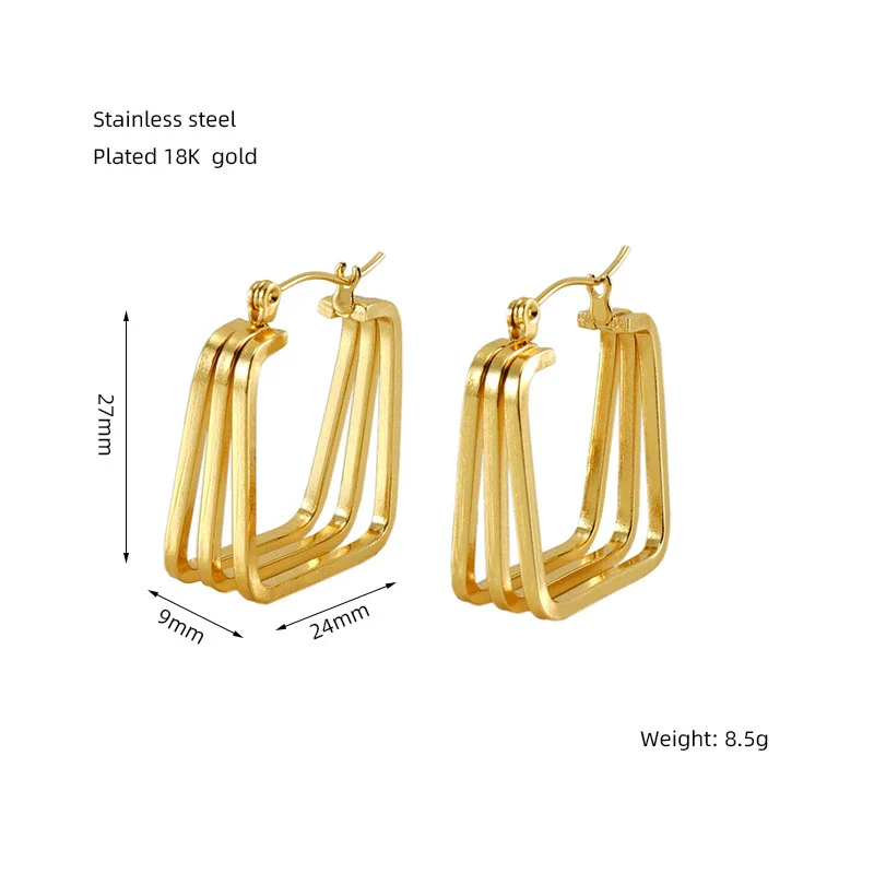 Retro Geometric Irregular 316L Stainless Steel And Titanium Steel Earrings With Electroplating And 18K Gold Plated Rhombus Pattern - Image 6