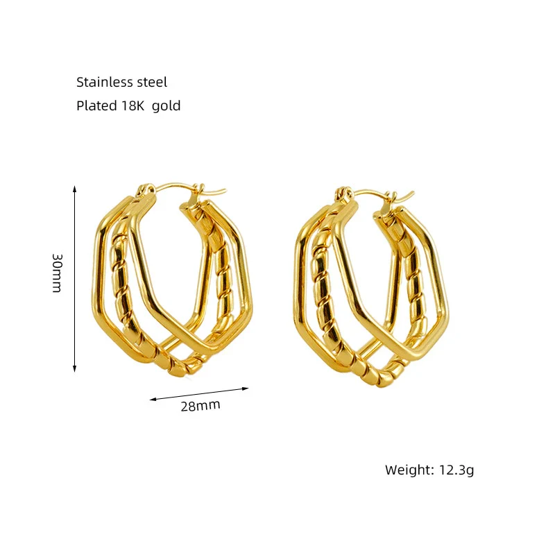 Retro Geometric Irregular 316L Stainless Steel And Titanium Steel Earrings With Electroplating And 18K Gold Plated Rhombus Pattern - Image 8