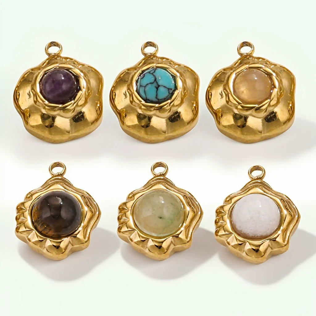 Retro Geometric Jewelry Accessories Titanium Steel And Stainless Steel With Natural Stone Flower Shape Electroplated 18K Gold