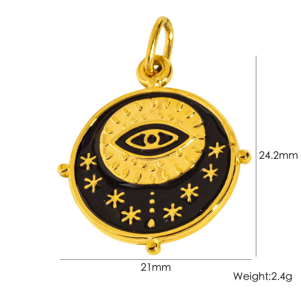 Retro Geometric Round Stainless Steel Pendant With Eyes Stars Sun And Dripping Oil Design - Image 6
