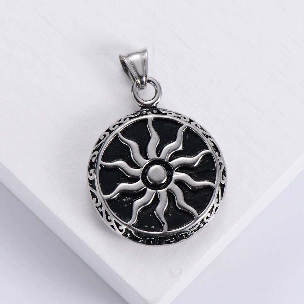 Retro Punk Hip Hop Stainless Steel Sun God Sunflower Doll Pendant Men's Necklace With Electroplating - Image 5