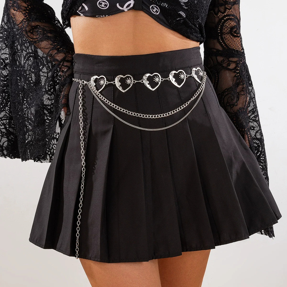 Retro Punk Metal Mushroom Crescent Heartshaped Waist Chain Body Chain For Female