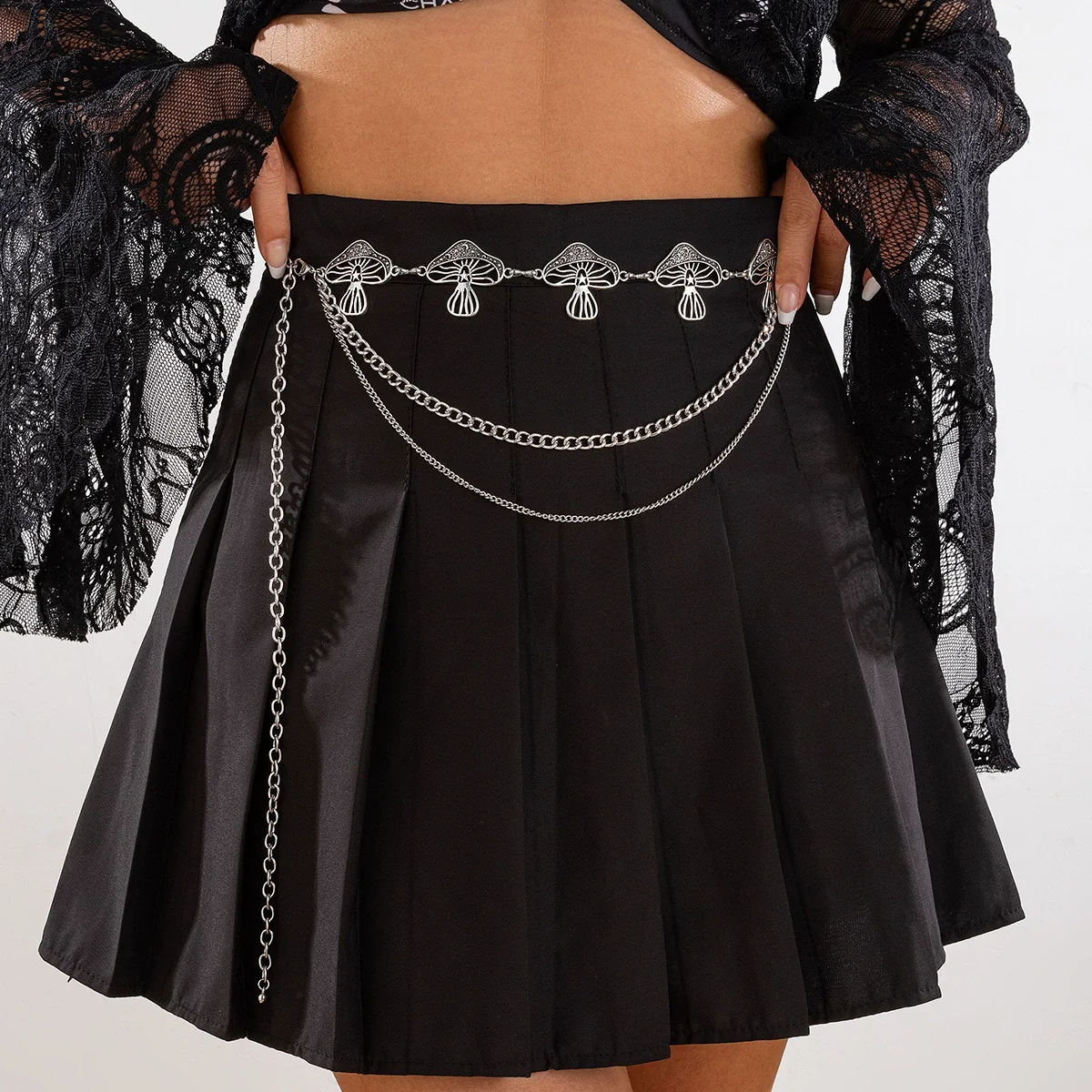 Retro Punk Metal Mushroom Crescent Heartshaped Waist Chain Body Chain For Female - Image 2