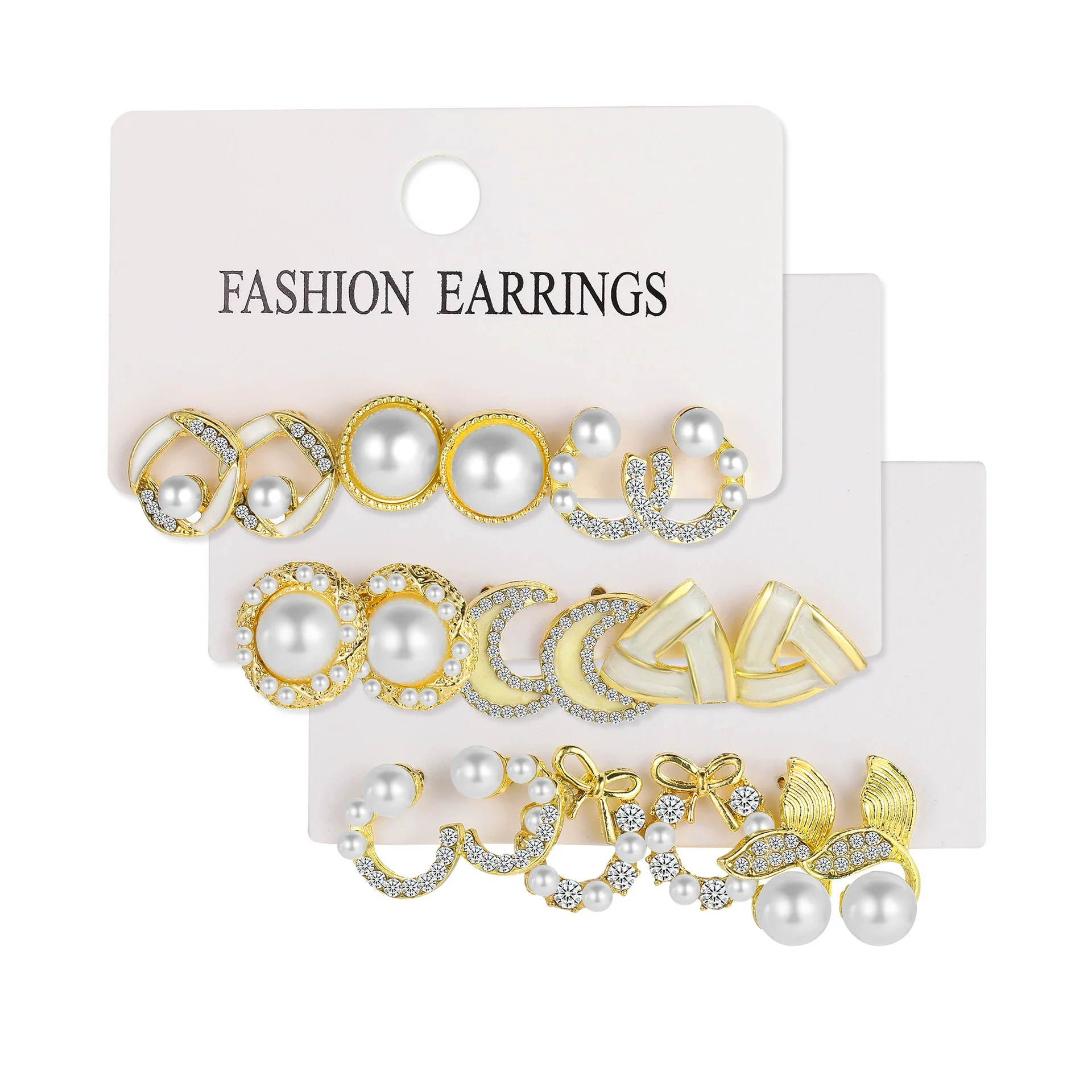 Retro Rhinestone Flower Pearl Geometric Metal Electroplating Unisex Earrings Set - Image 4