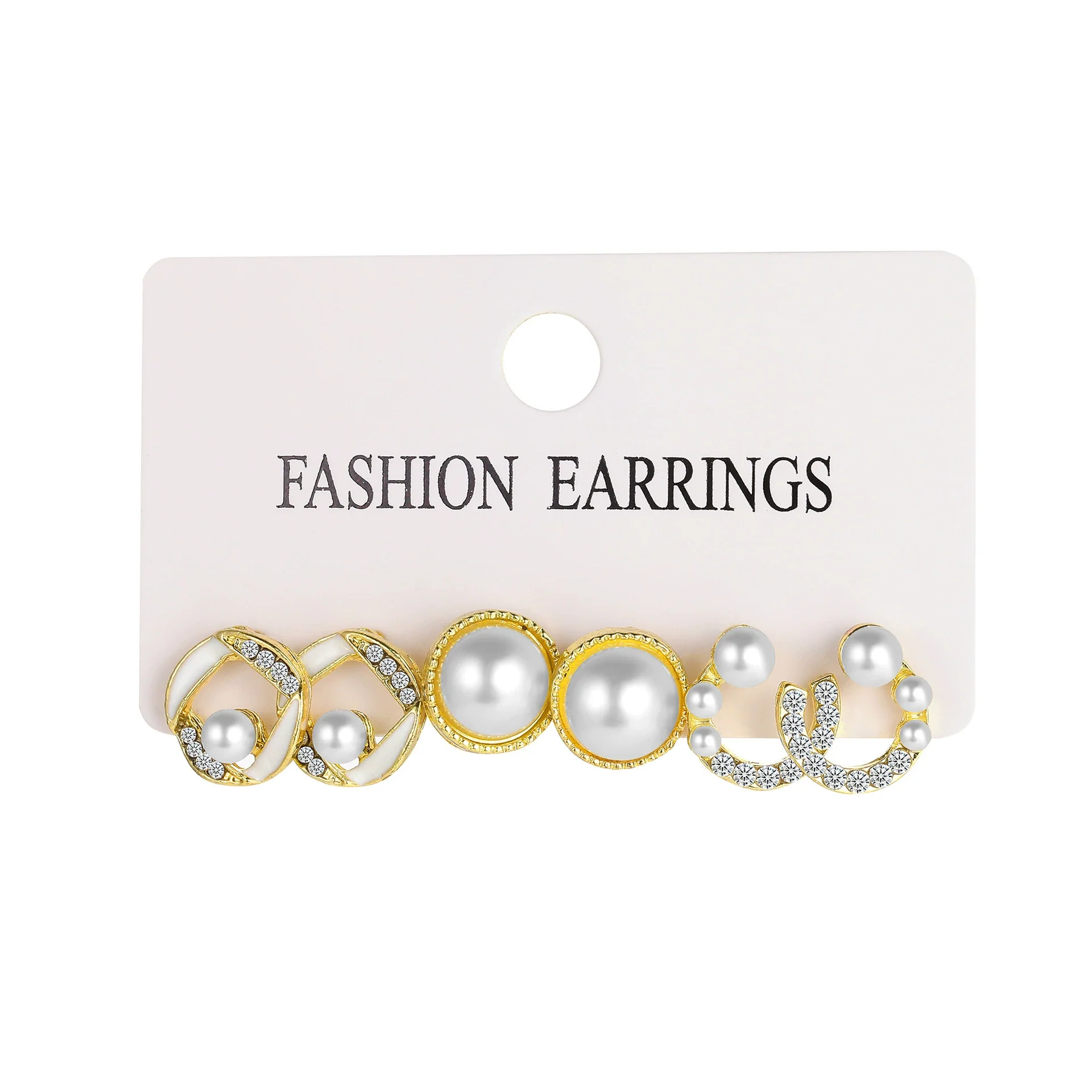 Retro Rhinestone Flower Pearl Geometric Metal Electroplating Unisex Earrings Set - Image 7