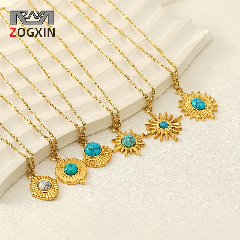 Retro 316L Stainless Steel And 316L Stainless Steel Necklace With Geometric Pendant And Electroplating Treatment For Women