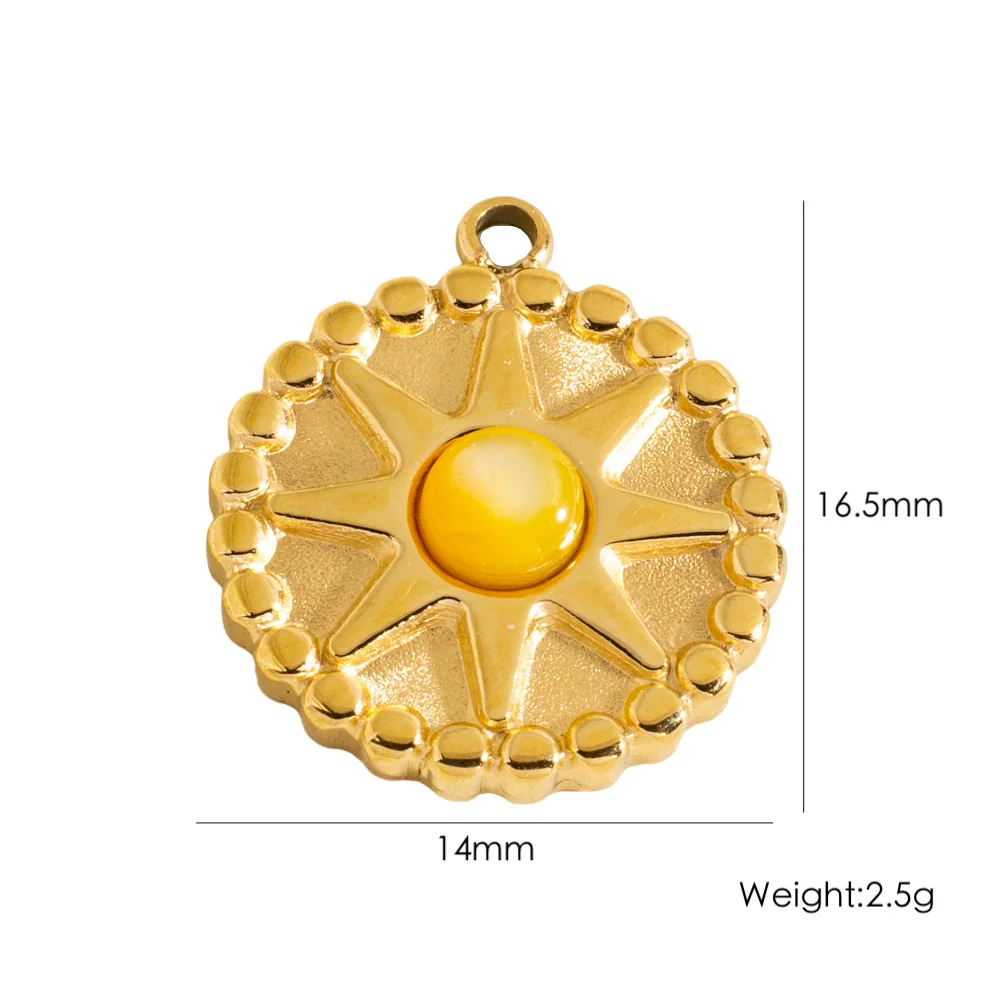 Retro Star Round Stainless Steel Jewelry Pendant Inlaid With Natural Stone Vacuum In Furnace Electroplating - Image 10