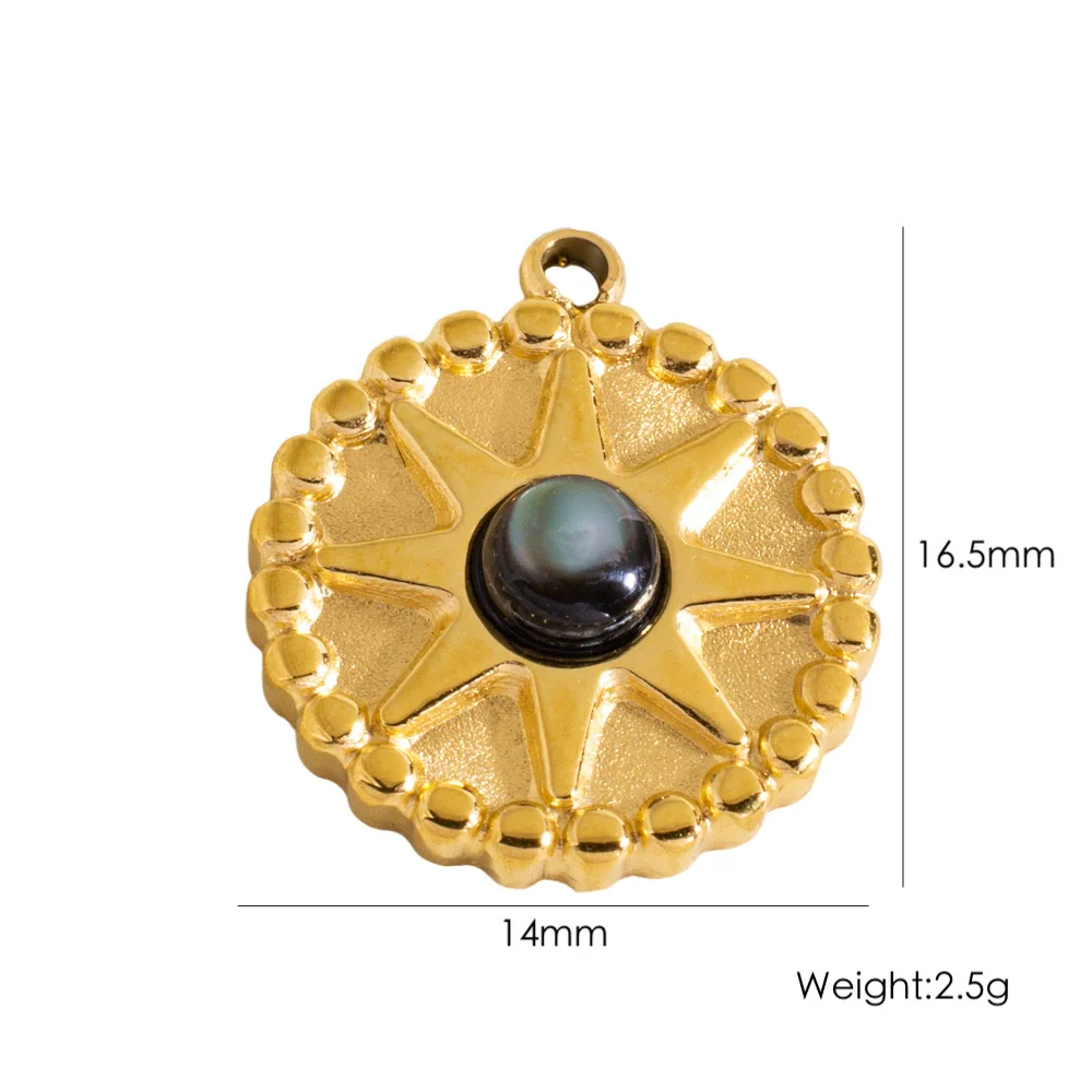 Retro Star Round Stainless Steel Jewelry Pendant Inlaid With Natural Stone Vacuum In Furnace Electroplating - Image 6