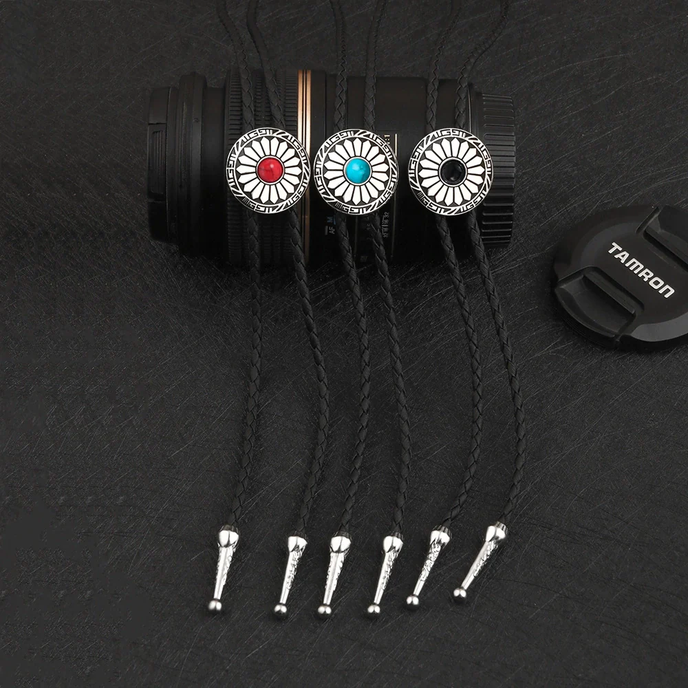 Retro Style Alloy Woolen Chain With Petal Gemstone Electroplated Bolo Tie For Men And Women - Image 2