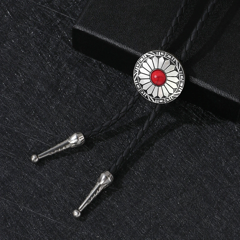 Retro Style Alloy Woolen Chain With Petal Gemstone Electroplated Bolo Tie For Men And Women - Image 3