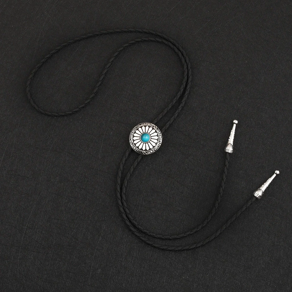 Retro Style Alloy Woolen Chain With Petal Gemstone Electroplated Bolo Tie For Men And Women - Image 4