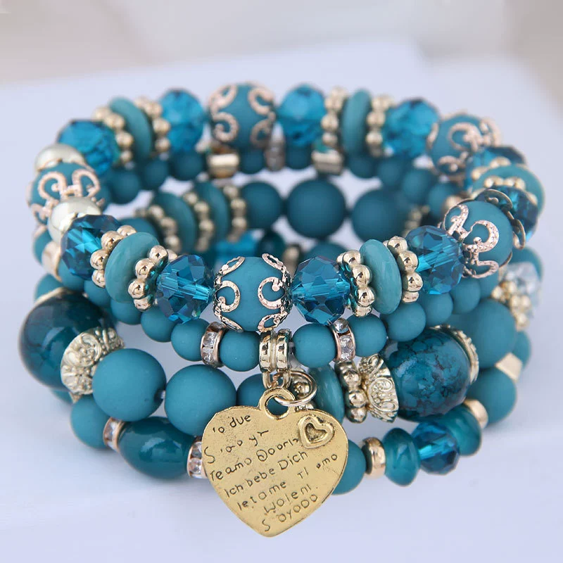 Retro Tassel Multi Layer Mixed Color Beaded Women's Alloy Geometric Woven Bracelet With Electroplating - Image 3