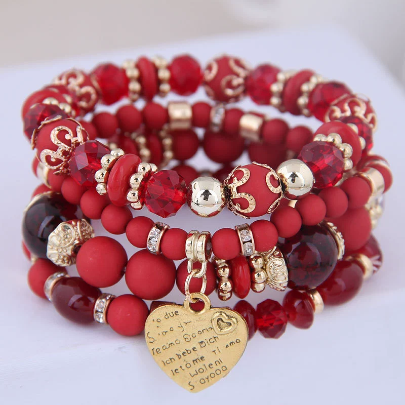 Retro Tassel Multi Layer Mixed Color Beaded Women's Alloy Geometric Woven Bracelet With Electroplating - Image 4