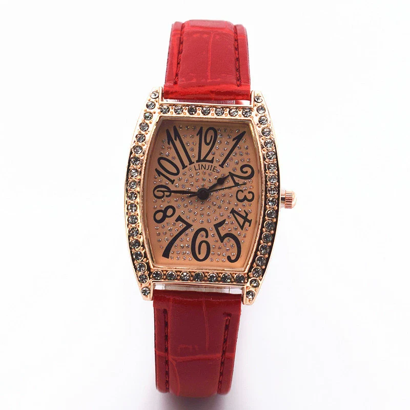 Retro Wine Barrel Rhinestone Quartz Watch With Bamboo Pattern Alloy Belt For Women