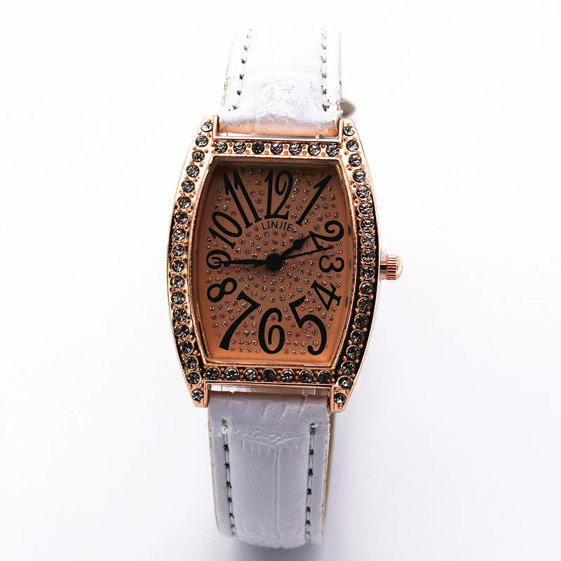 Retro Wine Barrel Rhinestone Quartz Watch With Bamboo Pattern Alloy Belt For Women - Image 10