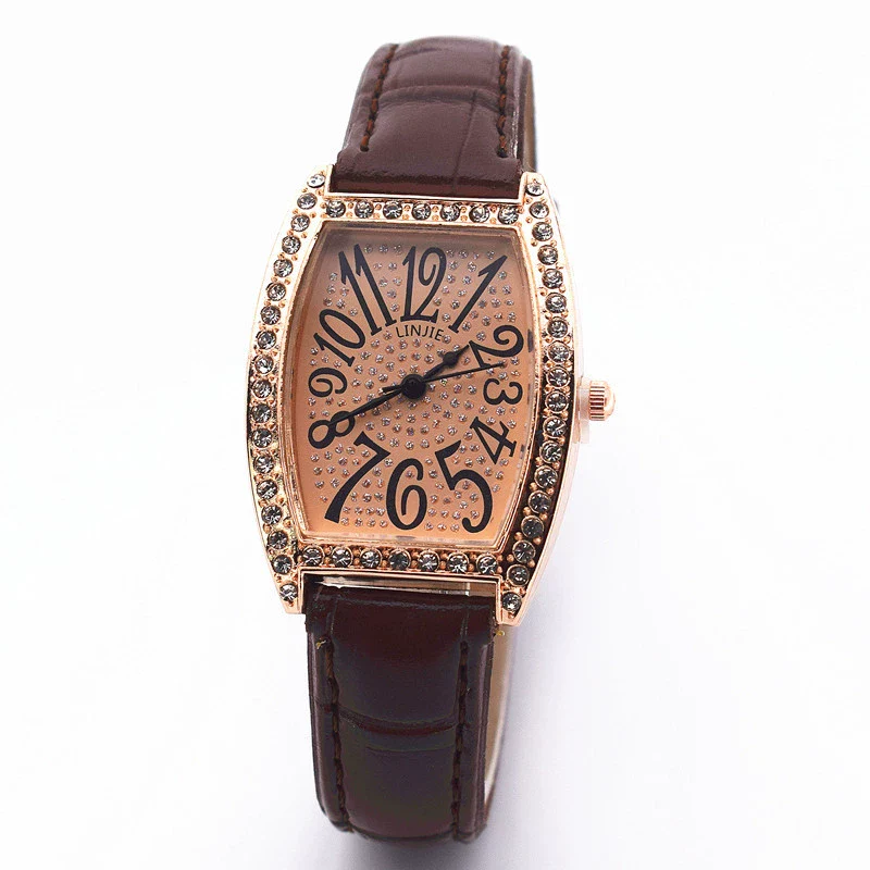 Retro Wine Barrel Rhinestone Quartz Watch With Bamboo Pattern Alloy Belt For Women - Image 11