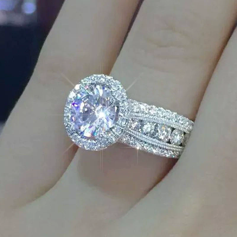 Ring Copper Geometric With Large Zirconium Diamond Women's Engagement