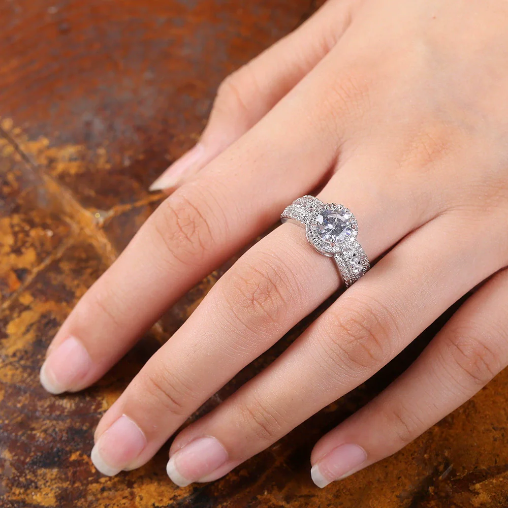 Ring Copper Geometric With Large Zirconium Diamond Women's Engagement - Image 4