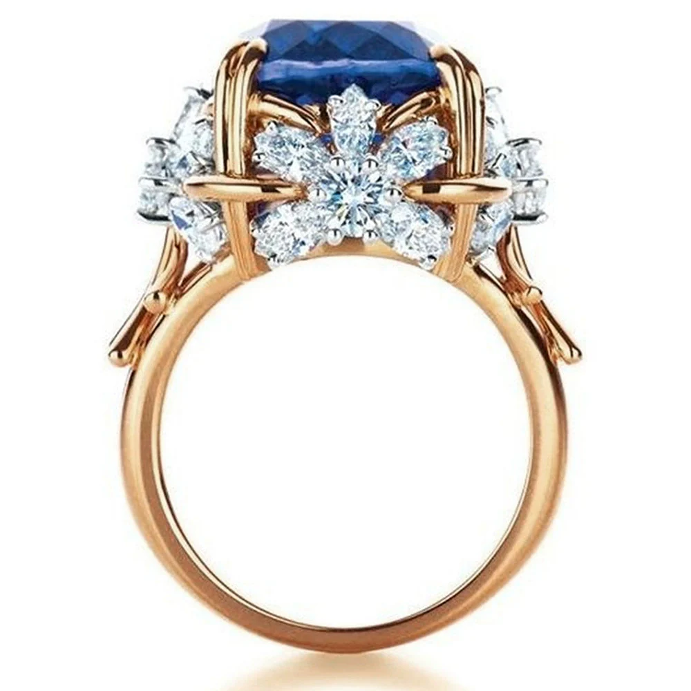 Ring Copper Inlaid Sapphire Zircon Flowers Jewelry For Women