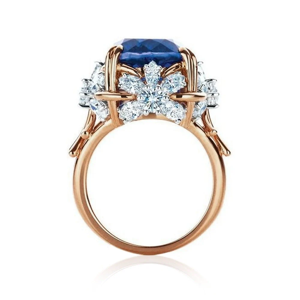 Ring Copper Inlaid Sapphire Zircon Flowers Jewelry For Women - Image 2