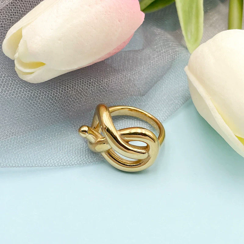 Ring Geometrically Shaped Irregular Titanium Steel Electroplated 14K Gold - Image 3