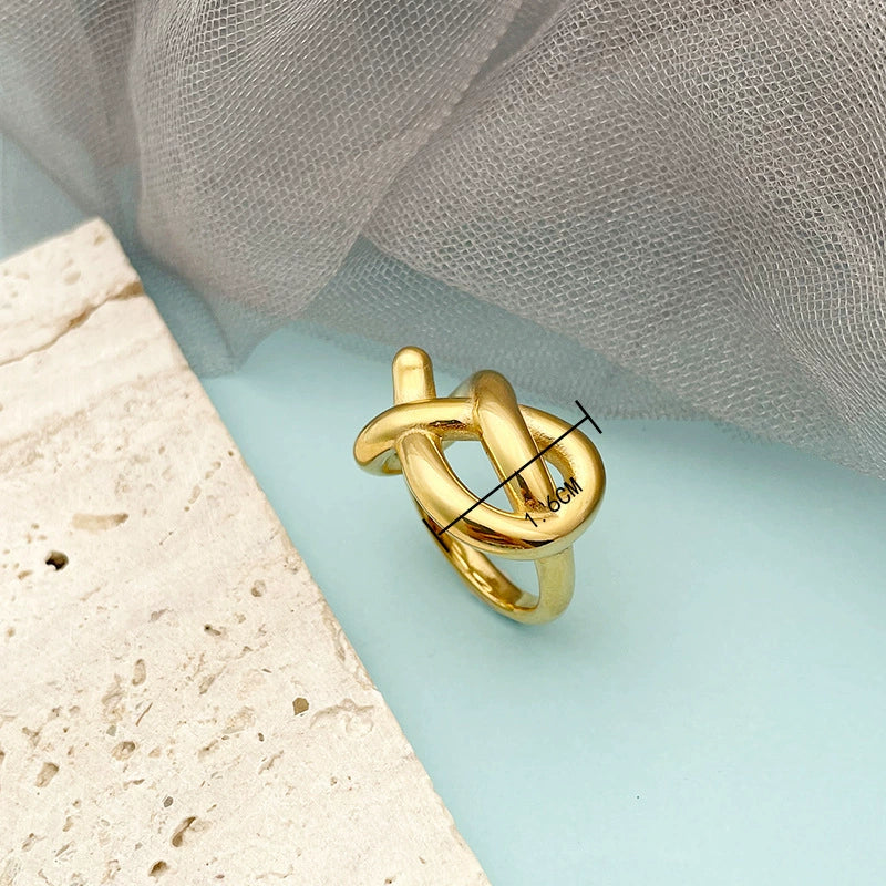 Ring Geometrically Shaped Irregular Titanium Steel Electroplated 14K Gold - Image 4