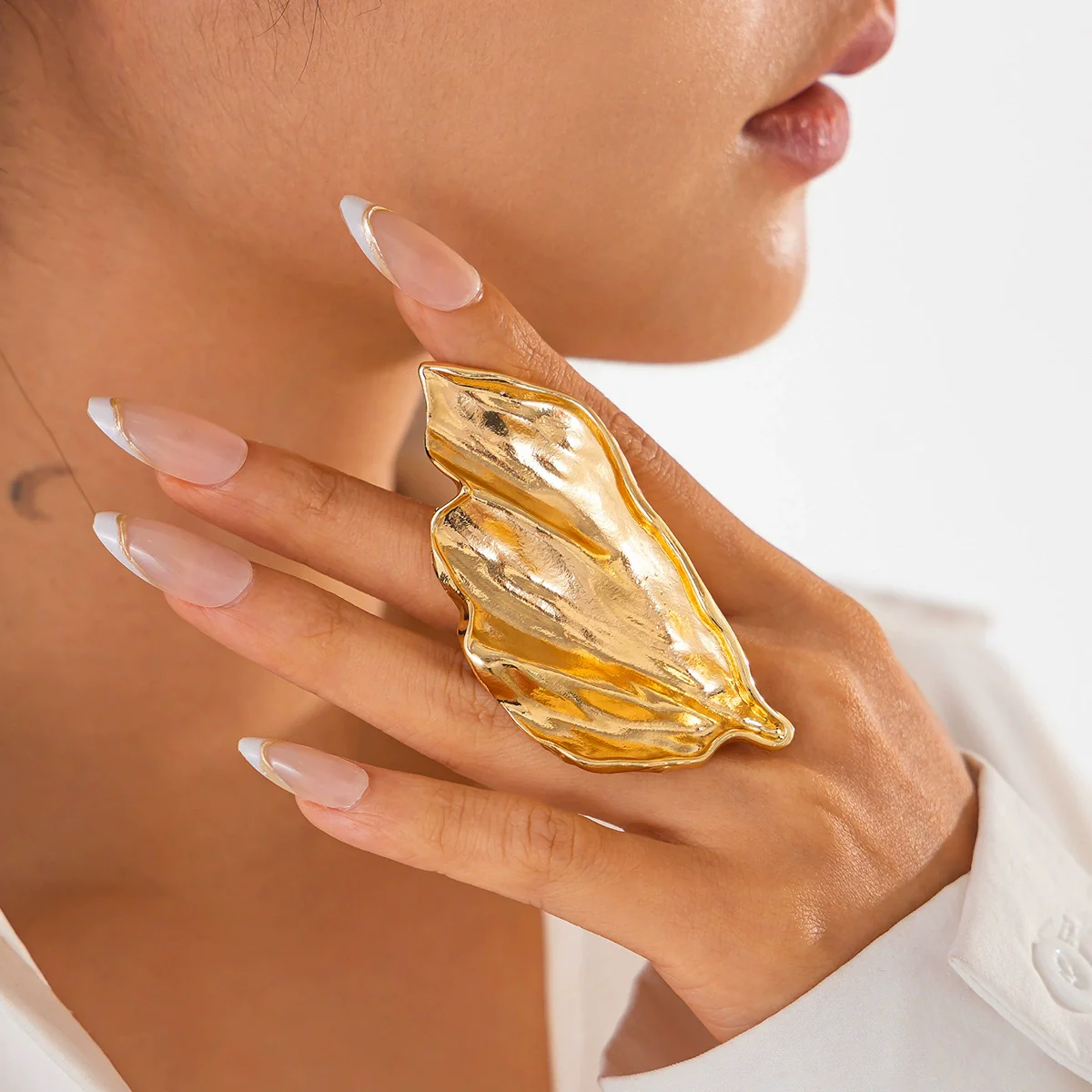 Ring Metal Imitation Pearl Pleated Leaves Geometric Animal Zodiac Electroplated Women's - Image 8