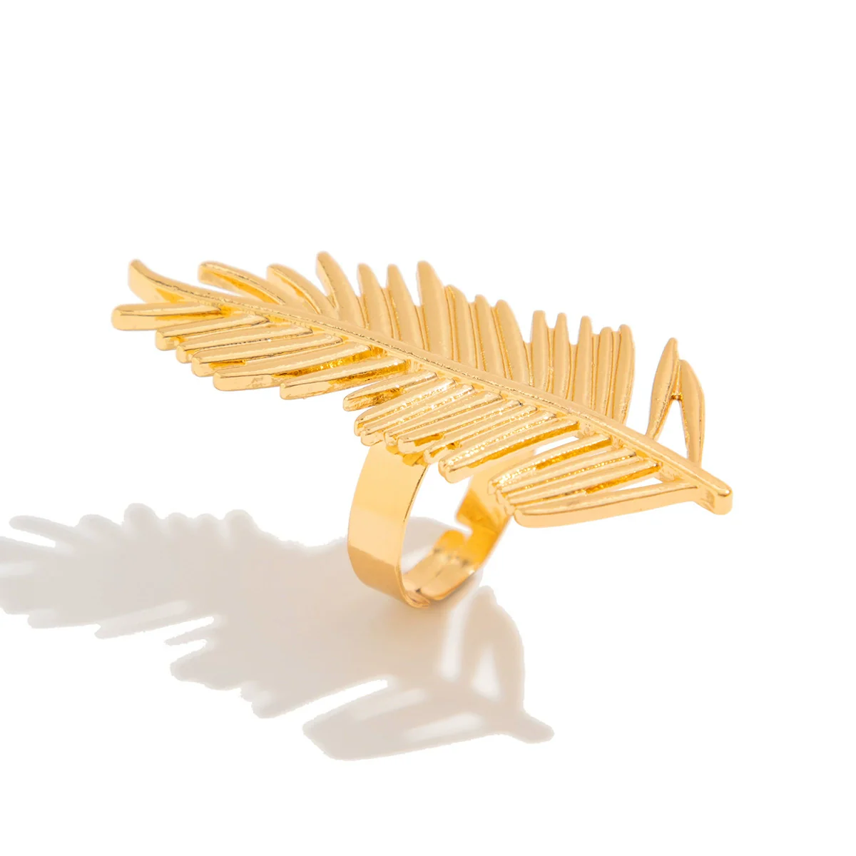 Ring Metal Imitation Pearl Ruffled Feather Flower Leaf Electroplated Style - Image 7
