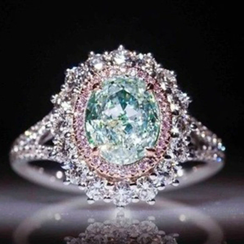 Ring Pink Crystal Diamond Metal Geometric Electroplating Women's Sweet Style Jewelry