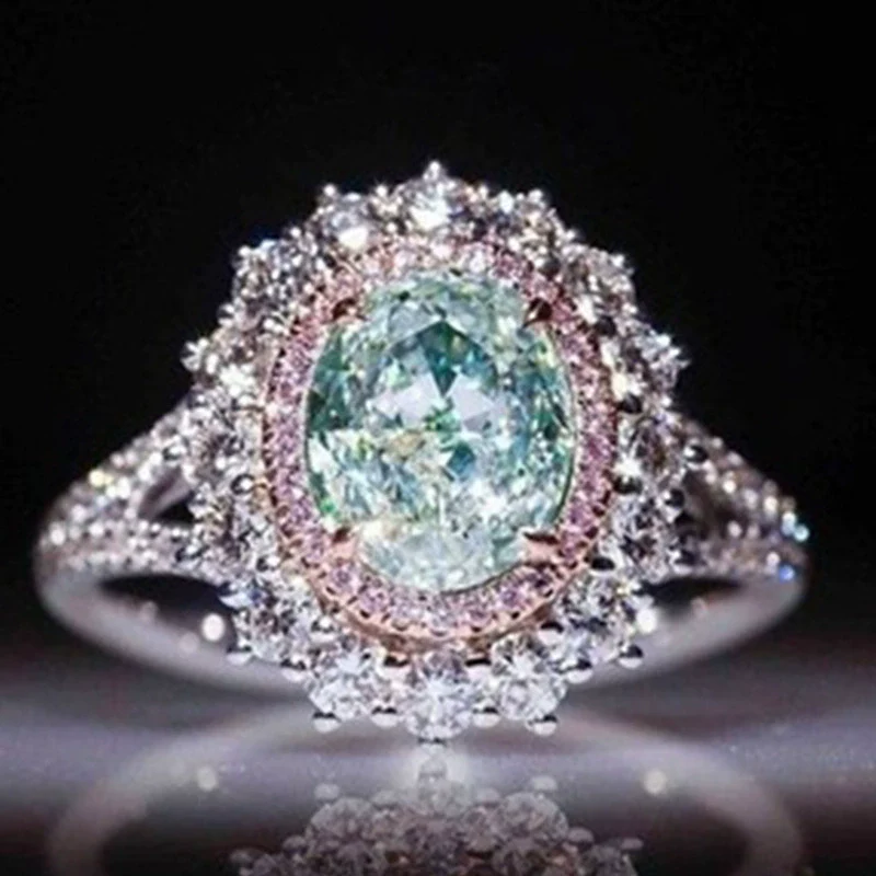 Ring Pink Crystal Diamond Metal Geometric Electroplating Women's Sweet Style Jewelry - Image 2
