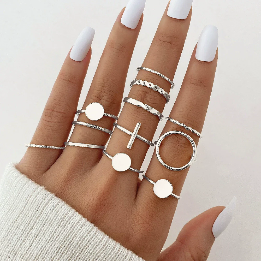 Ring Set Geometric Spiral Cross Alloy Electroplating Style Simple Unisex - Image 11