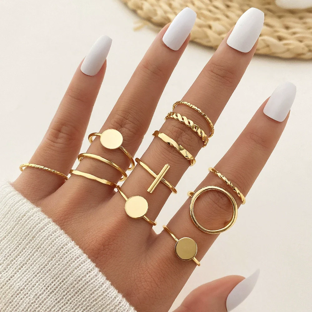 Ring Set Geometric Spiral Cross Alloy Electroplating Style Simple Unisex - Image 12