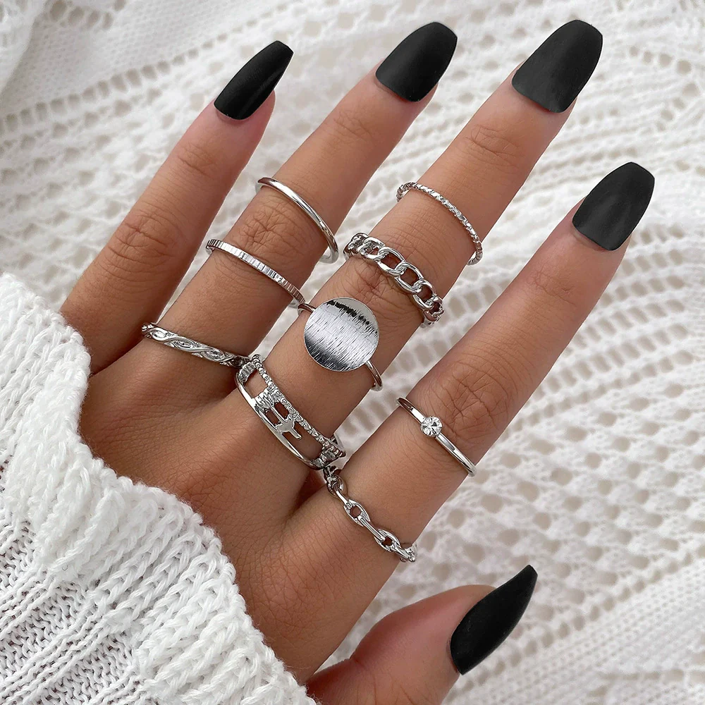 Ring Set Geometric Spiral Cross Alloy Electroplating Style Simple Unisex - Image 14