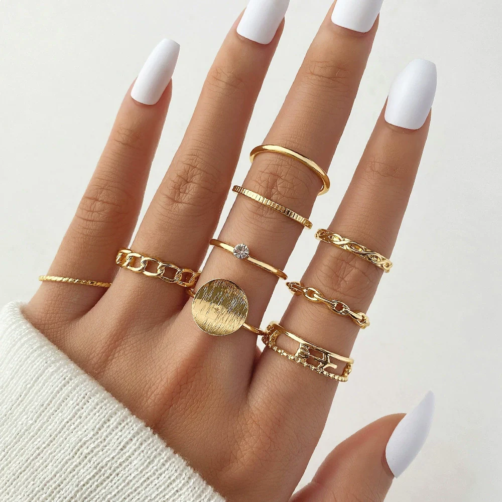 Ring Set Geometric Spiral Cross Alloy Electroplating Style Simple Unisex - Image 15